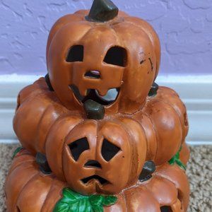 Halloween Orange Stacked Pumpkin Ceramic Luminary Pumpkin